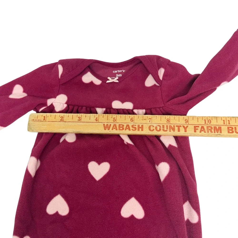 Carters Baby Girl 3M Fleece Sleep Sack Gown Burgundy Pink Heart Long Sleeve